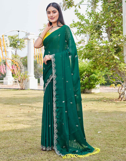 Teal Green Chiffon Sequence Embroidery Saree
