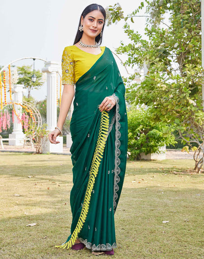 Teal Green Chiffon Sequence Embroidery Saree