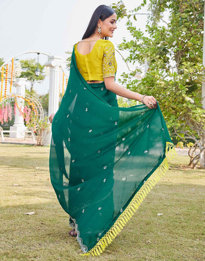 Teal Green Chiffon Sequence Embroidery Saree