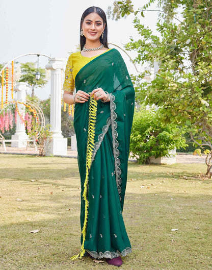 Teal Green Chiffon Sequence Embroidery Saree