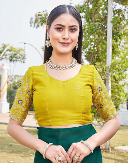 Teal Green Chiffon Sequence Embroidery Saree