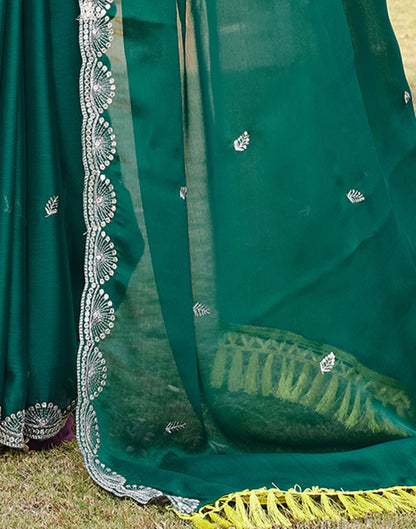 Teal Green Chiffon Sequence Embroidery Saree
