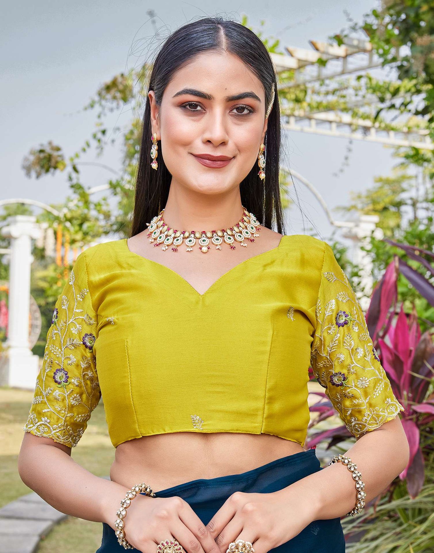 Teal Blue Chiffon Sequence Embroidery Saree