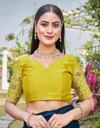 Teal Blue Chiffon Sequence Embroidery Saree