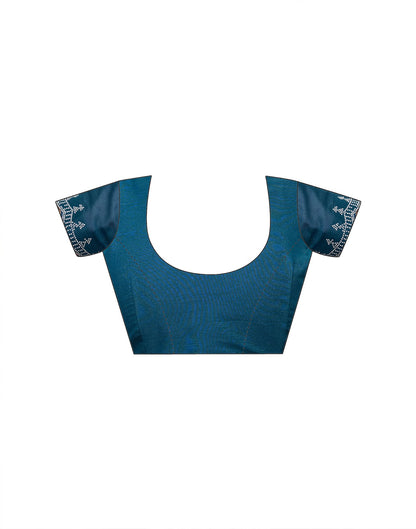 Teal Blue Shimmer Stone Work Swarovski Saree