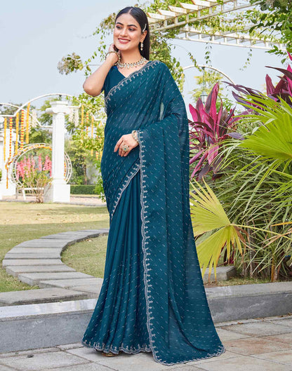 Teal Blue Shimmer Stone Work Swarovski Saree