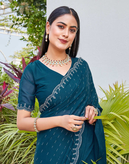 Teal Blue Shimmer Stone Work Swarovski Saree
