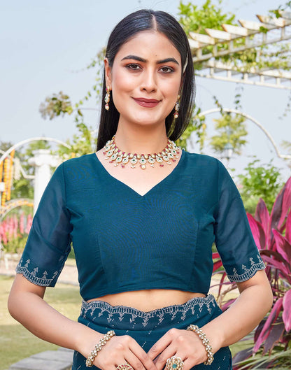 Teal Blue Shimmer Stone Work Swarovski Saree