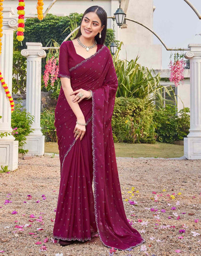 Rani Pink Shimmer Stone Work Swarovski Saree