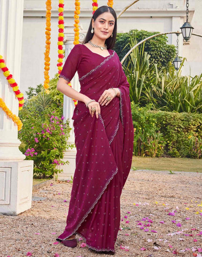 Rani Pink Shimmer Stone Work Swarovski Saree