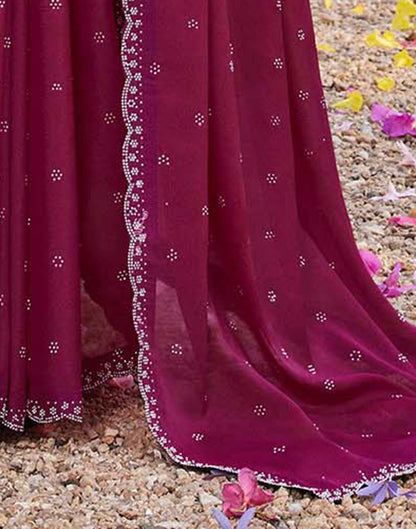 Rani Pink Shimmer Stone Work Swarovski Saree
