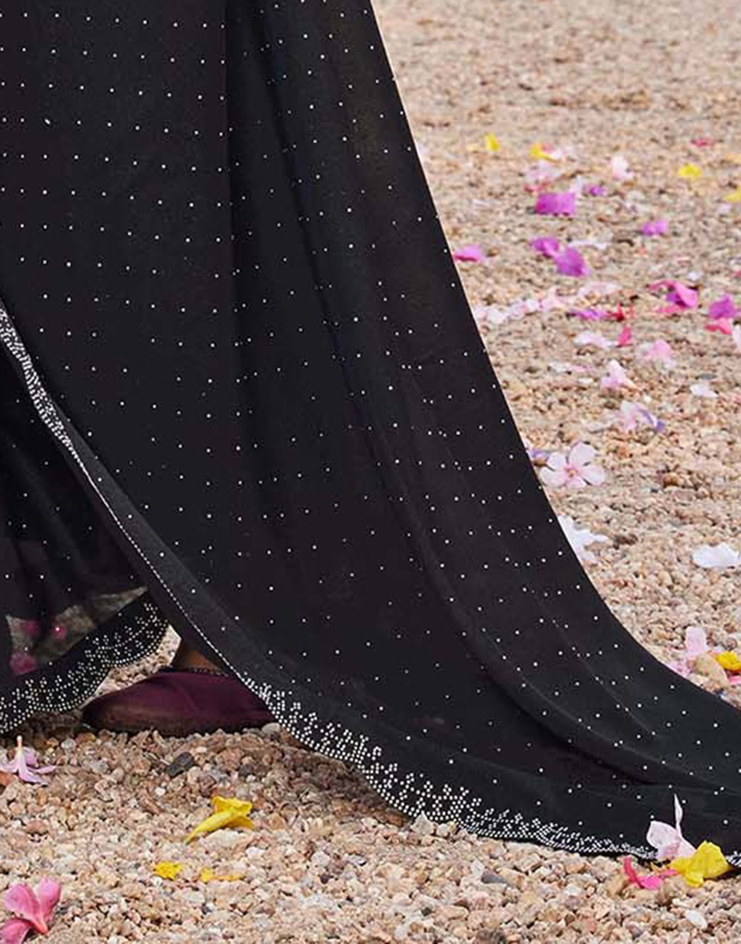 Black Georgette Stone Work Swarovski Saree