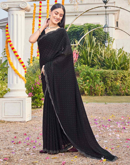 Black Georgette Stone Work Swarovski Saree