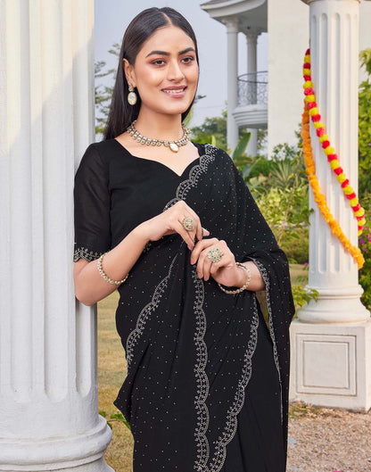 Black Georgette Stone Work Swarovski Saree