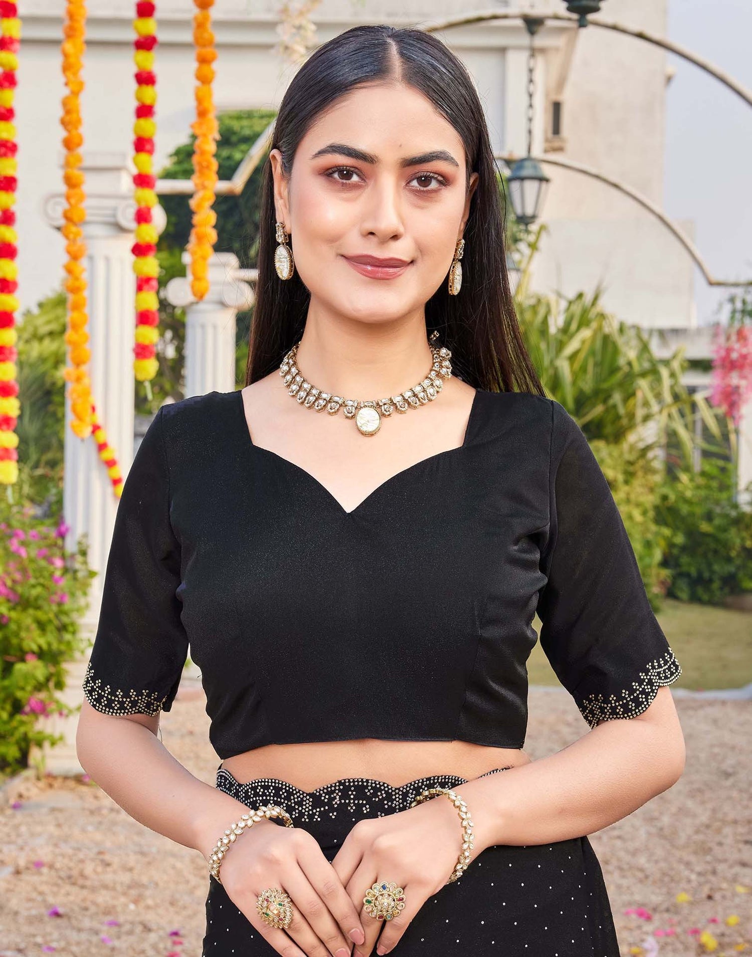 Black Georgette Stone Work Swarovski Saree