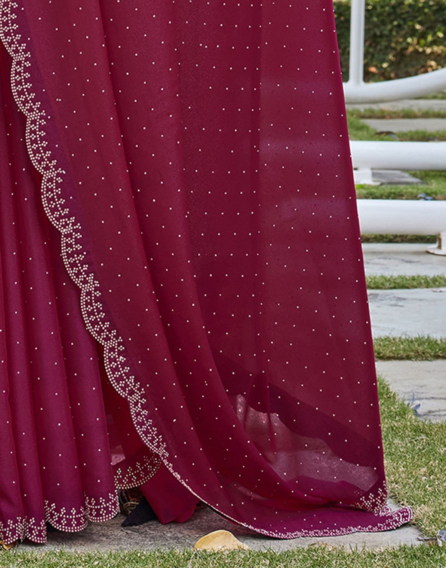 Rani Pink Georgette Stone Work Swarovski Saree