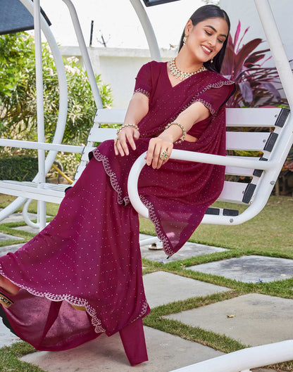 Rani Pink Georgette Stone Work Swarovski Saree