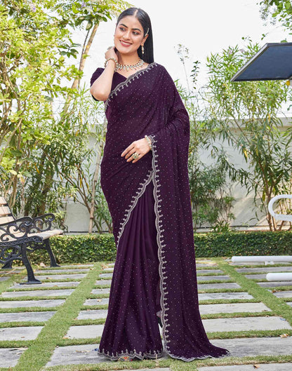 Dark Wine Georgette Stone Work Swarovski Saree