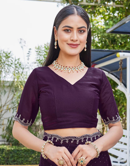 Dark Wine Georgette Stone Work Swarovski Saree