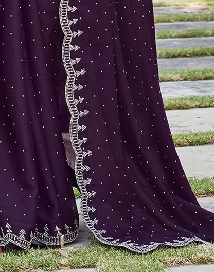Dark Wine Georgette Stone Work Swarovski Saree