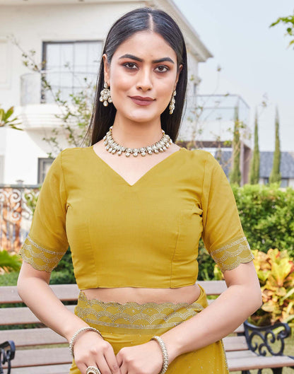 Yellow Shimmer Stone Work Swarovski Saree