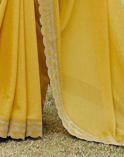 Yellow Shimmer Stone Work Swarovski Saree