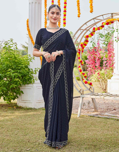 Navy Blue Shimmer Stone Work Swarovski Saree