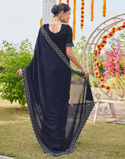 Navy Blue Shimmer Stone Work Swarovski Saree
