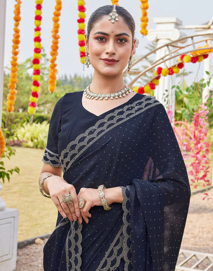 Navy Blue Shimmer Stone Work Swarovski Saree