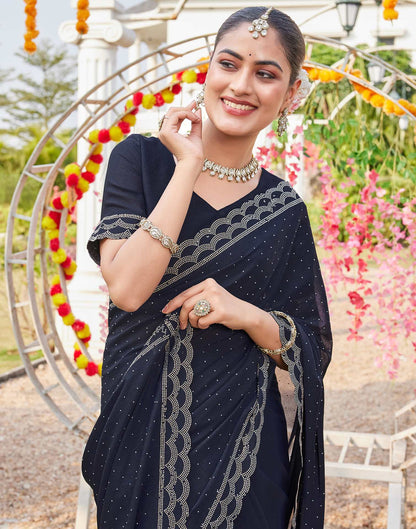 Navy Blue Shimmer Stone Work Swarovski Saree