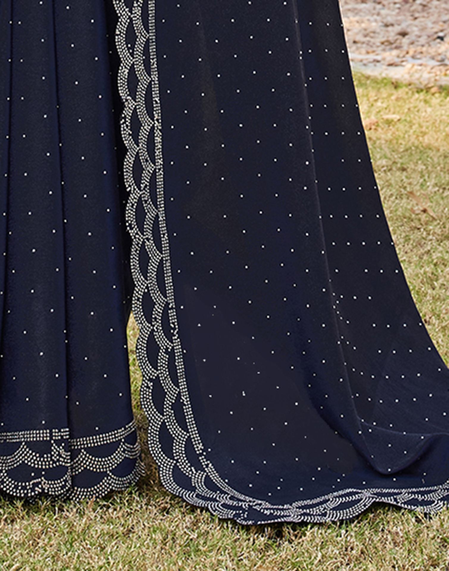 Navy Blue Shimmer Stone Work Swarovski Saree