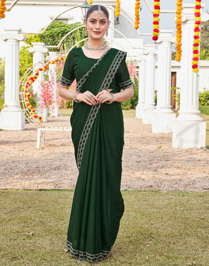 Bottle Green Shimmer Stone Work Embellished Saree