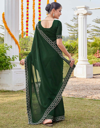 Bottle Green Shimmer Stone Work Embellished Saree