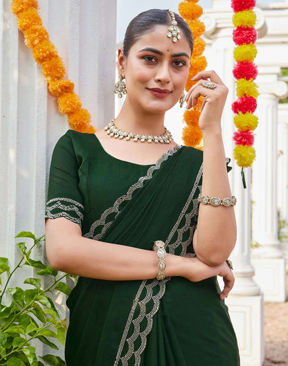 Bottle Green Shimmer Stone Work Embellished Saree