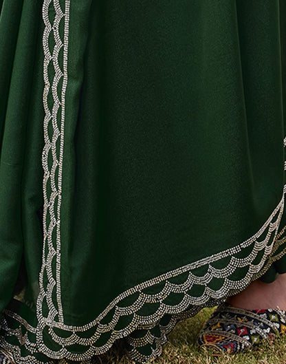 Bottle Green Shimmer Stone Work Embellished Saree