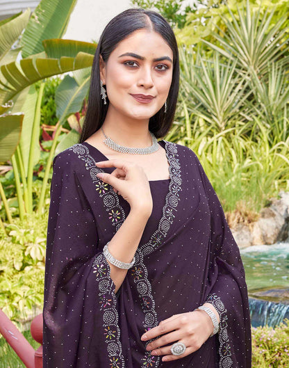 Purple Shimmer Stone Work Swarovski Saree