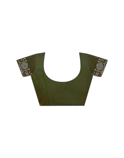 Olive Green Shimmer Stone Work Swarovski Saree