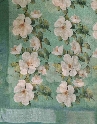 Sage Green Cotton Floral Printed Saree