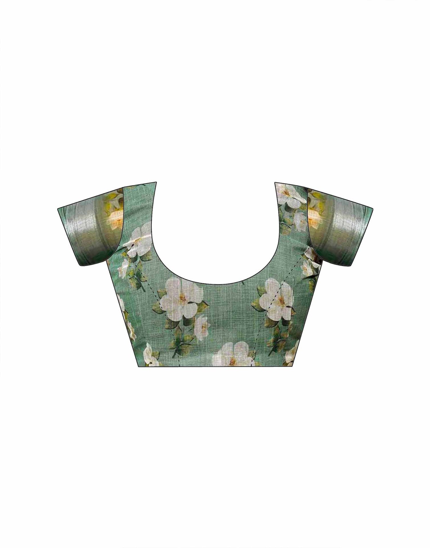 Sage Green Cotton Floral Printed Saree