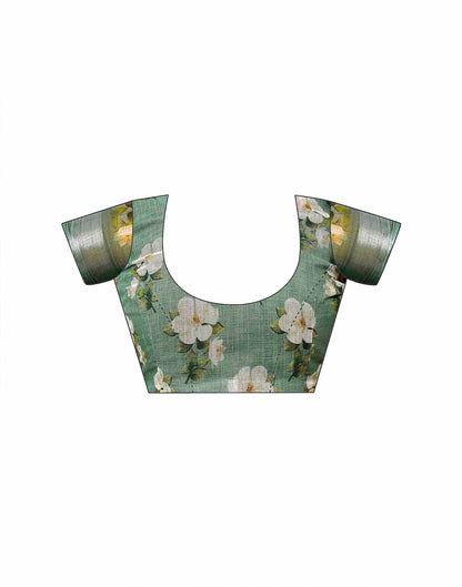 Sage Green Cotton Floral Printed Saree