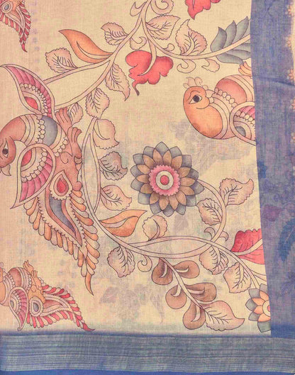 Beige Cotton Printed Saree