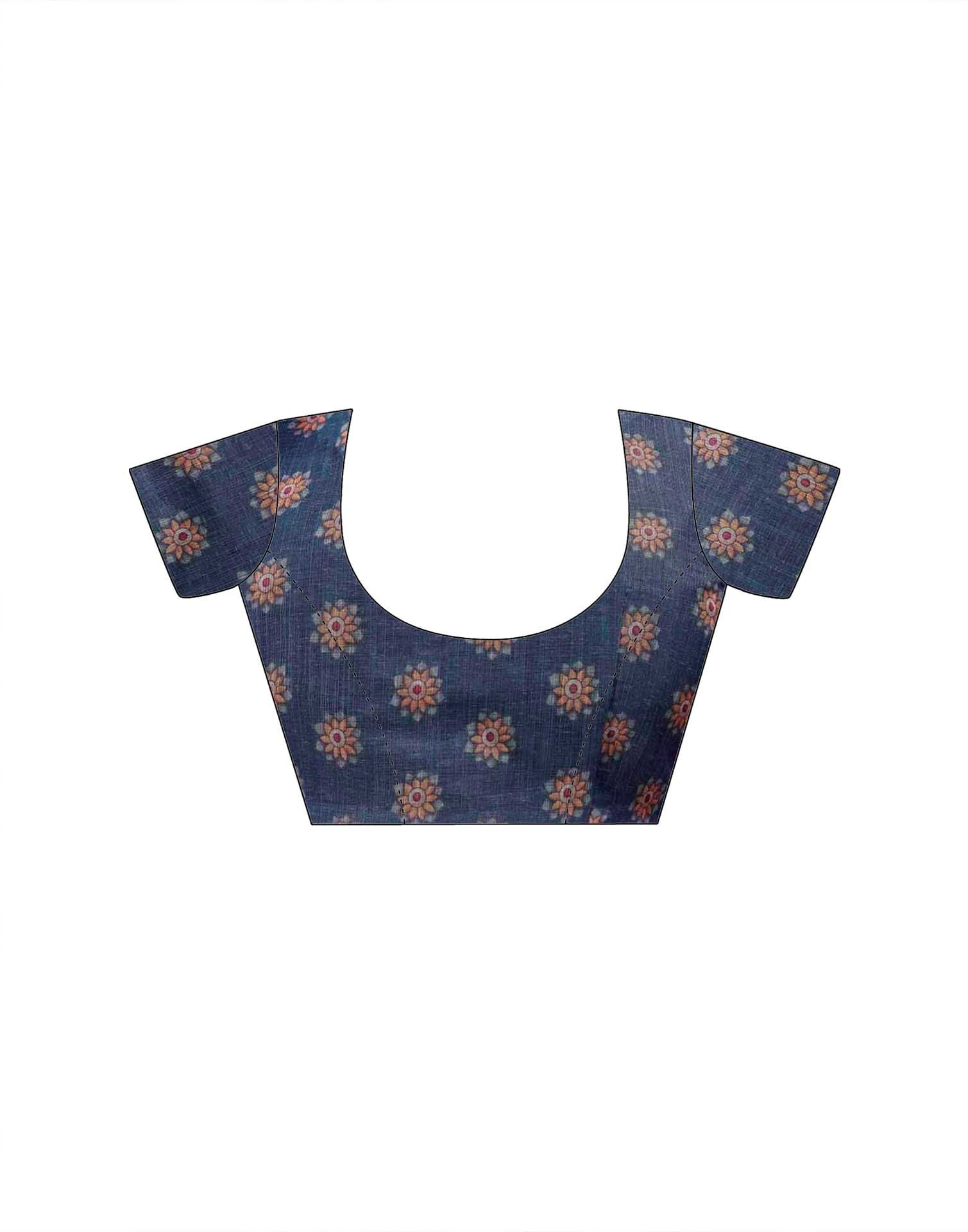 Beige Cotton Printed Saree