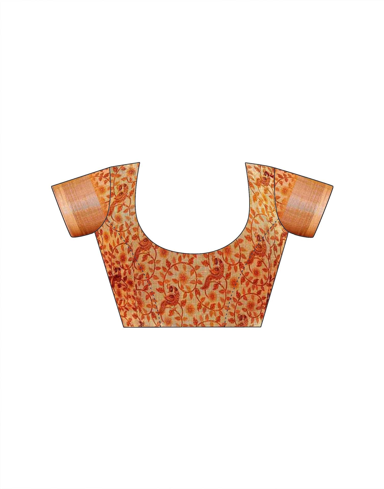 Peach Cotton Printed Saree