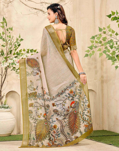 Beige Cotton Floral Printed Saree