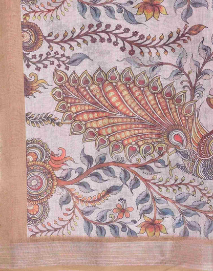 Beige Cotton Floral Printed Saree