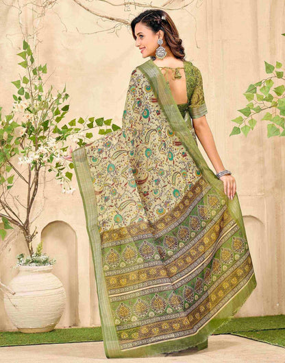 Dusty Pista Green Cotton Printed Saree