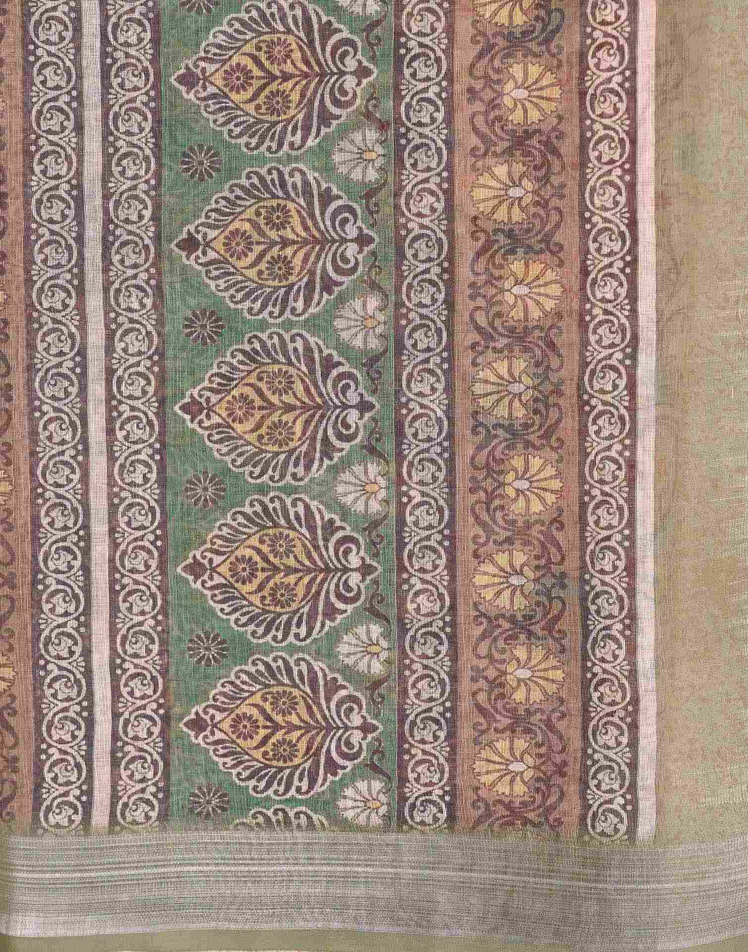 Dusty Pista Green Cotton Printed Saree