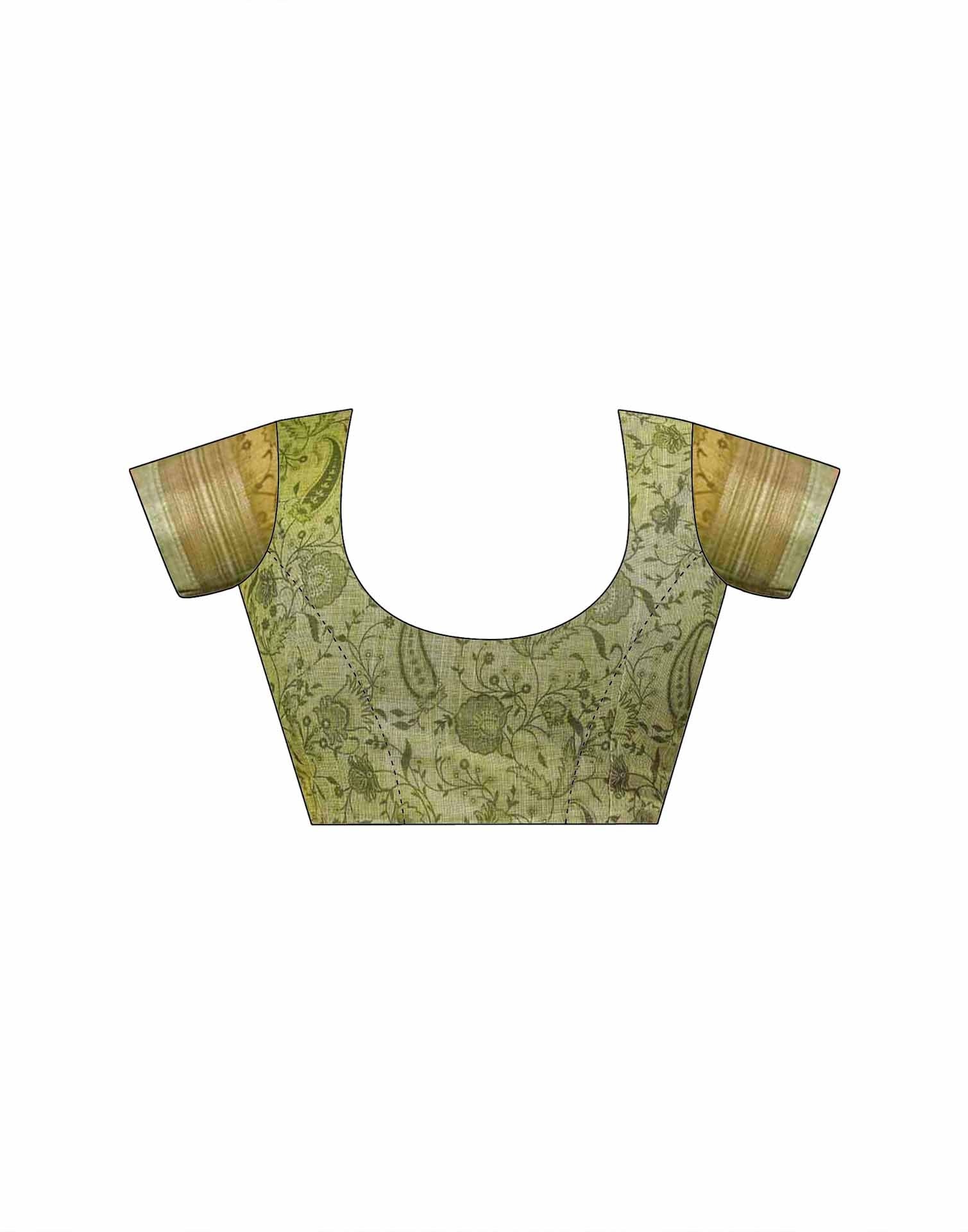 Dusty Pista Green Cotton Printed Saree