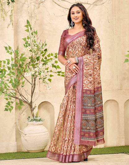 Peach Cotton Printed Saree
