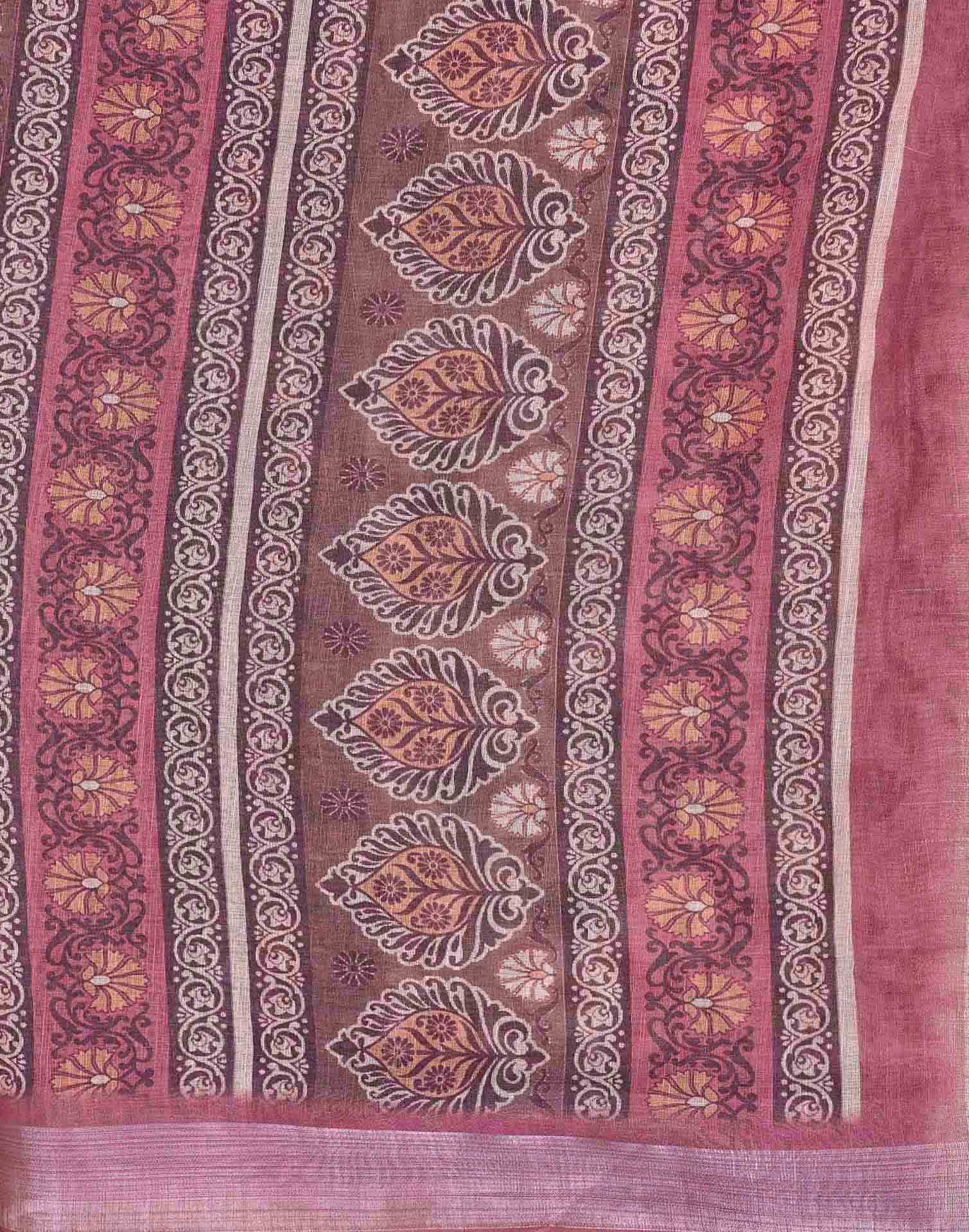 Peach Cotton Printed Saree